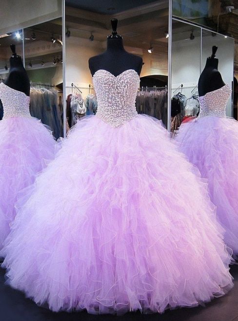 Lavender Beaded Prom Dresses Ball Gown Crystals Purple Elegant Luxury Quinceanera Dresses Vestido De Festa De Longo