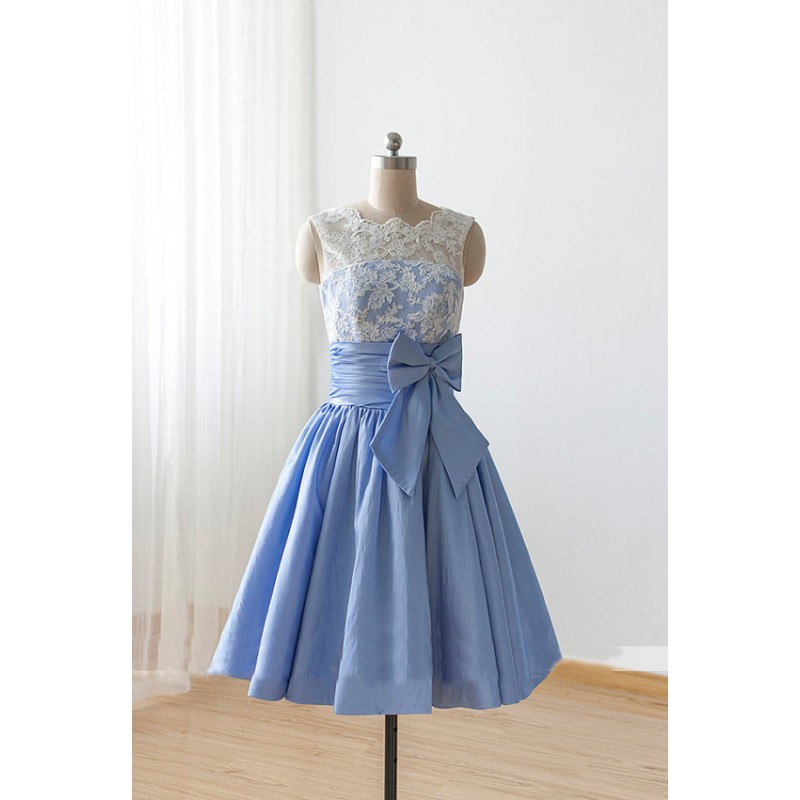 Blue Short Bridesmaid Dresses 2023 Vintage Lace Applique A Line Taffta Wedding Party Dresses Vestido De Festa De Curto 2024