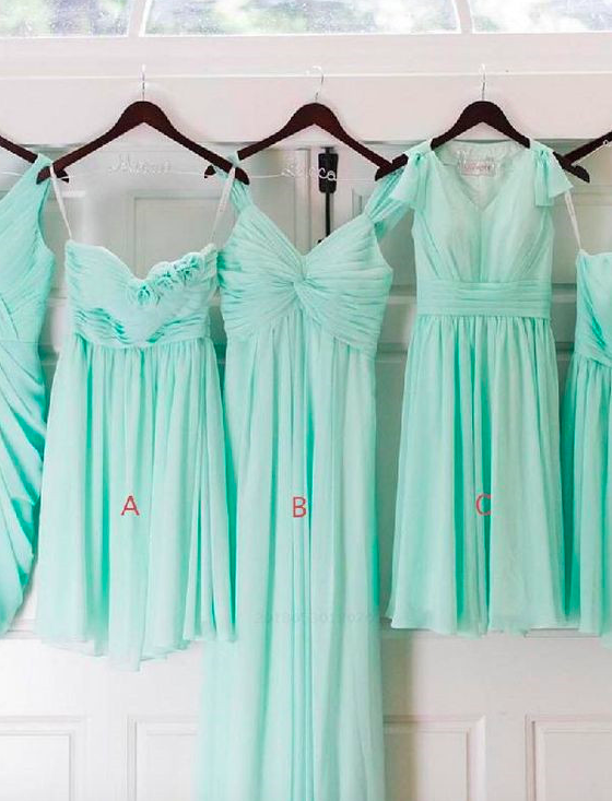 mint green bridesmaid dresses short chiffon mismatched a line cheap custom junior wedding party dresses robe de soiree