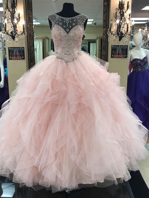 Quinceanera Dresses Ball Gown Pink Beaded Cap Sleeve Elegant Tiered Prom Dresses Vestido De Graduacion