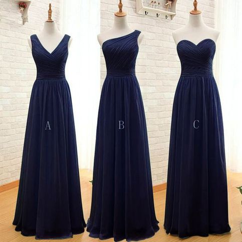 mismatched bridesmaid dresses long navy blue chiffon cheap custom wedding guest dresses robe de soiree
