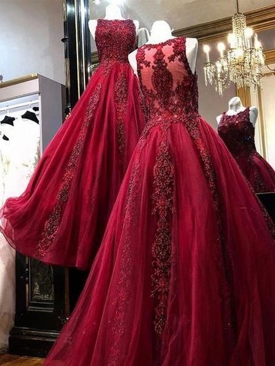 Burgundy Lace Applique Prom Dresses Long Beaded Sleeveless Elegant A Line Luxury Vintage Prom Gown Vestido De Festa De Longo