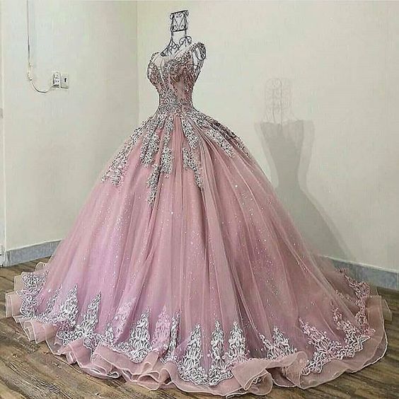 luxury wedding dresses boho lace applique sparkly beaded pink princess wedding ball gown robe de mariage
