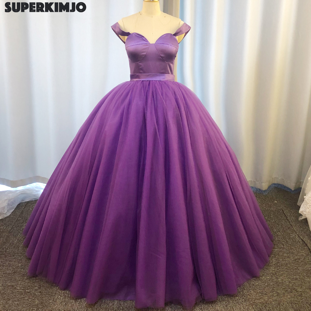 Purple Ball Gown Prom Dresses 2023 Real Photo Tulle Simple Elegant Prom Gowns Vestidos De Cocktail 2024