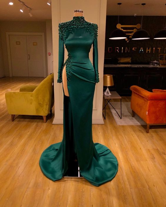 High Neck Evening Dress, Beaded Evening Dress 2023, Green Evening Dresses, Modest Evening Dress, Sexy Formal Dress, Vestido De Longo, Mermaid