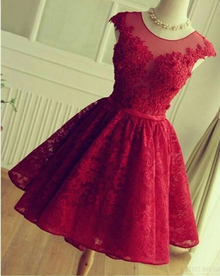 Red Lace Prom Dresses Short Cap Sleeve Elegant Prom Gown Vestido De Festa De Curto