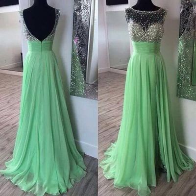 Mint Green Beaded Prom Dresses Long 2024 Sparkly Chiffon A Line Elegant Prom Gown Vestido De Fiesta 2023