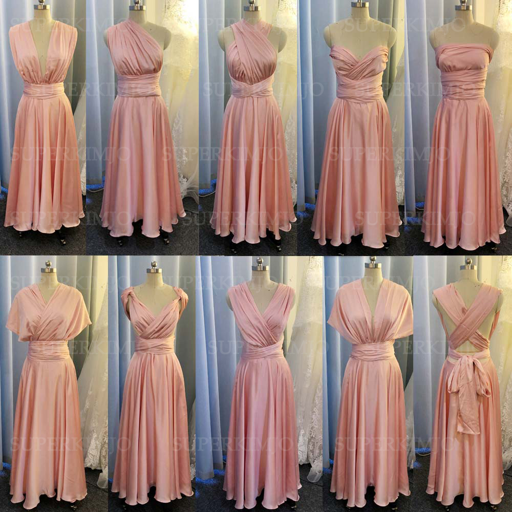 Pink Convertible Bridesmaid Dresses Long Satin Infinite Custom Simple Elegant Wedding Guest Dresses