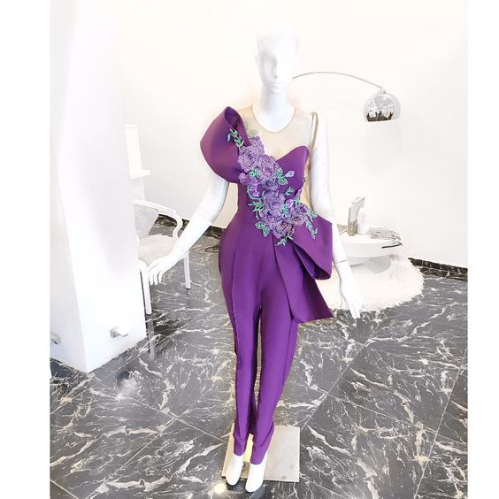 Purple Jumpsuit For Weddings Embrodiery Applique Beaded Mermaid Simple Pant Suit For Women
