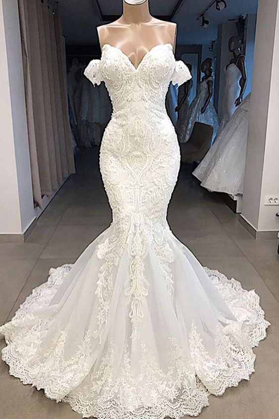 off the shoulder mermaid wedding dresses for bride beaded off white modest elegant wedding gown robe de mariage 