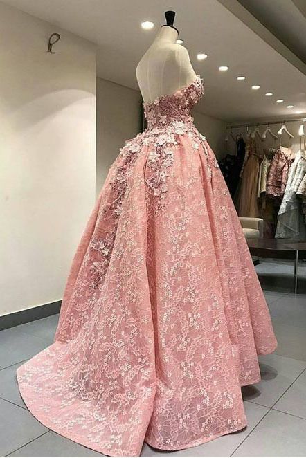 Lace Applique Pink Prom Dresses Long Floral Sweetheart Neck Elegant Prom Gown Vestido De Festa