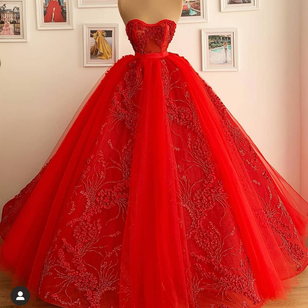 Red Ball Gown Prom Dresses Sweet 16 Dresses Vestido De Graduacion Beaded Lace Applique Princess Luxury Prom Gown Vestido De Fiesta Quinceanera