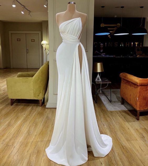 white simple evening dresses long cheap elegant modest mermaid sexy formal party dresses vestido de fiesta 2021 
