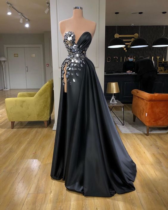 Detachable Skirt Black Prom Dresses 2024 Beaded Vintage Elegant Sweetheart Neck Satin Prom Gown 2023 Robe De Soiree Custom Make