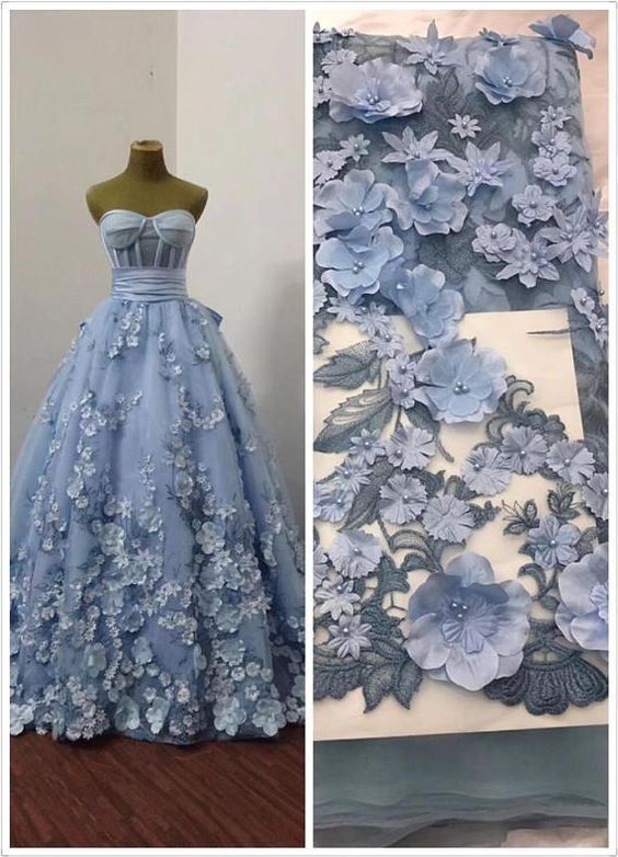 Sweetheart Neck Blue Prom Dresses 2022 Ball Gown 3d Flowers Elegant A-line Floral Prom Gown Vestido De Fiesta 2023