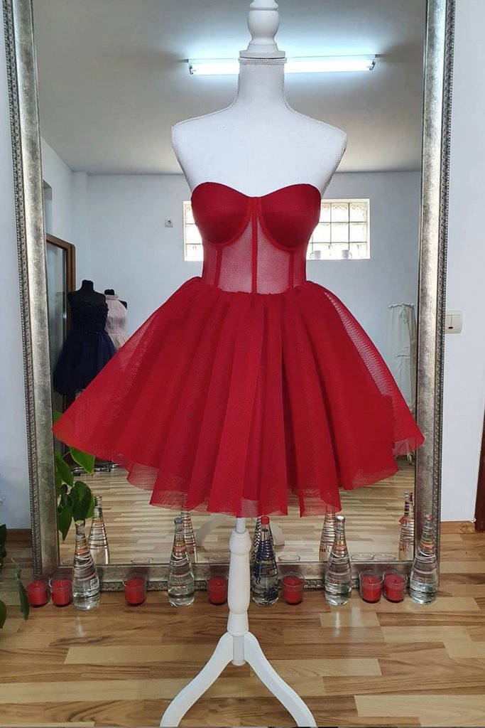 Graduation Dresses Red Homecoming Dresses Short Tulle Tutu Simple Prom Dresses Ball Gown Vestido De Graduacion