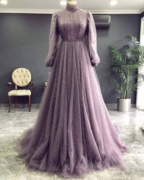 High Neck Vintage Prom Dresses 2023 Long Sleeve Beaded A Line Elegant Luxury Prom Gowns Vestido De Fiesta De Longo 2024