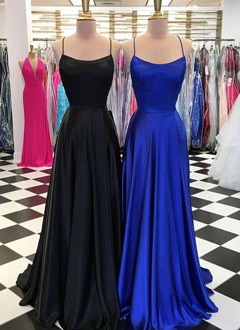 Spaghetti Straps Prom Dresses 2024 Long Satin Royal Blue Elegant Simple Prom Gowns 2023 Vestido De Fiesta De Longo