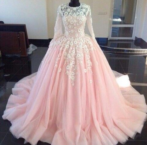 Long Sleeve Pink Prom Dresses 2023 Lace Applique 3d Flowers Elegant Princess Prom Gowns Vestido De Longo 2024