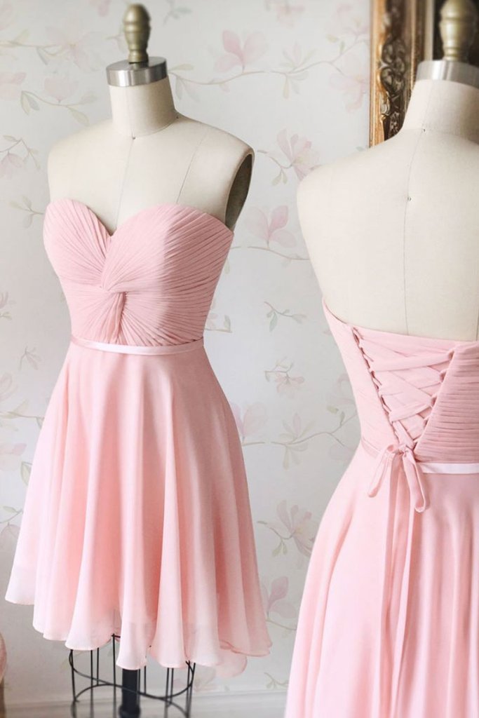 Short Bridesmaid Dresses 2024 Pink Chiffon A Line Knee Length Custom Wedding Guest Dresses Vestido De Noiva 2023