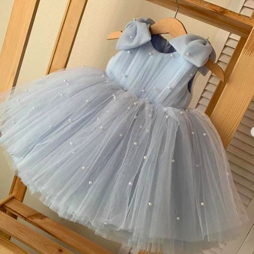 Gray Flower Girl Dresses For Weddings Beaded Cap Sleeve Cute Tutu Kids Prom Dresses