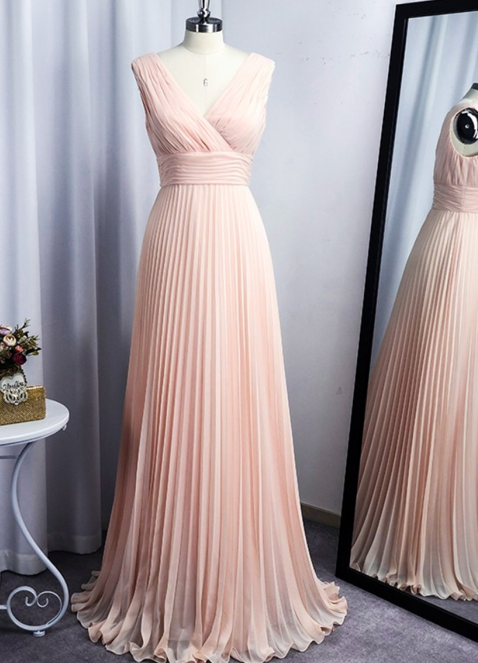 pink bridesmaid dresses long chiffon v neck sleeveless elegant custom make cheap wedding party dresses 2022 