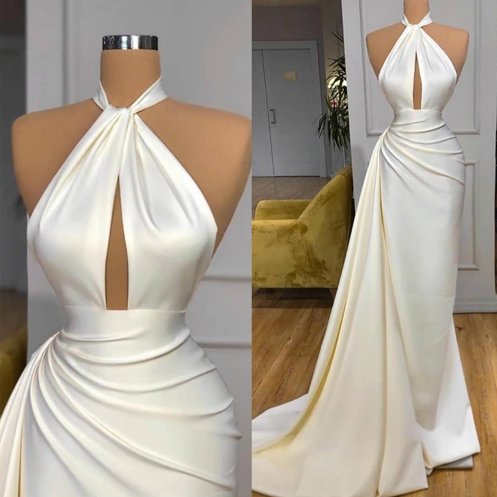 Off White Evening Dresses 2023 Long Halter Satin Simple Elegant Formal Party Dresses Vestidos De Fiesta 2024