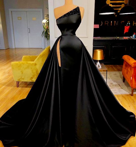 Black Beaded Prom Dresses 2024 Detachable Skirt Vintage Satin Simple Elegant Prom Gown 2023 Robe De Soiree
