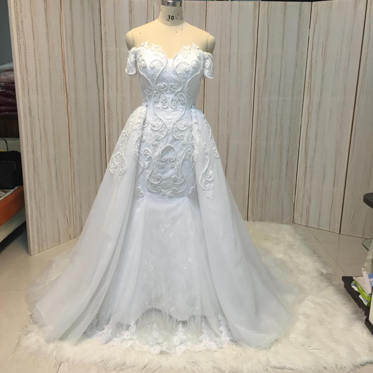 Detachable Skirt Wedding Dresses Boho Lace Applique Beaded White Elegant Tulle Wedding Gown Robe De Mariage
