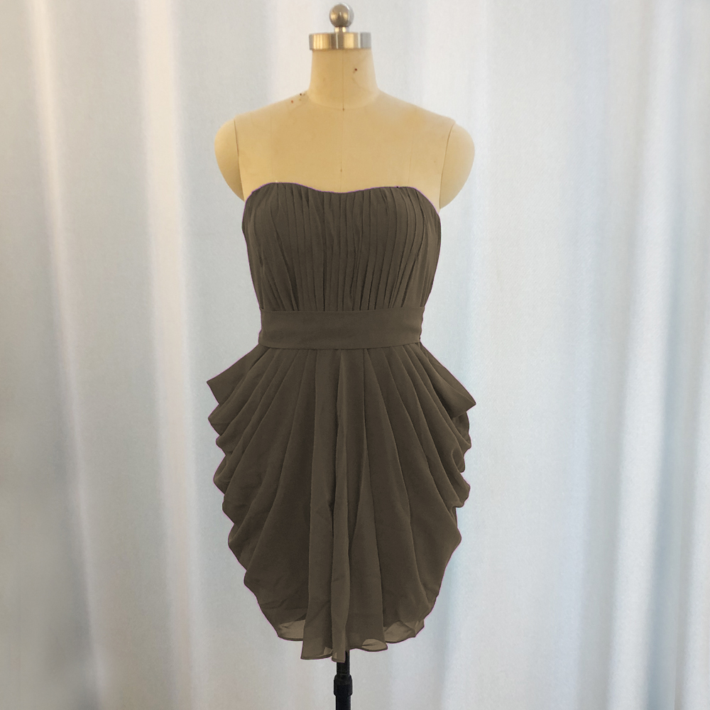 gray bridesmaid dresses 2022 chiffon cheap strapless pleated simple short wedding party dresses 2023