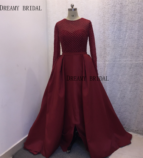 Burgundy Prom Dresses With Removable Skirt Satin Lace Applique Elegant Prom Gown Vestido De Longo