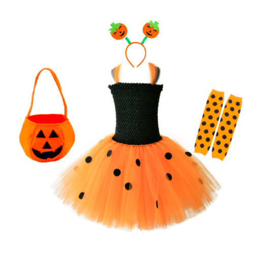 Halloween cosplay costume pumpkin tutu dresses for little girls 