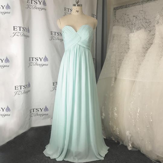 Tiffany Blue Prom Dresses Long Chiffon Sweetheart Neck Ruffled A Line Pleated Prom Gown Vestido De Longo