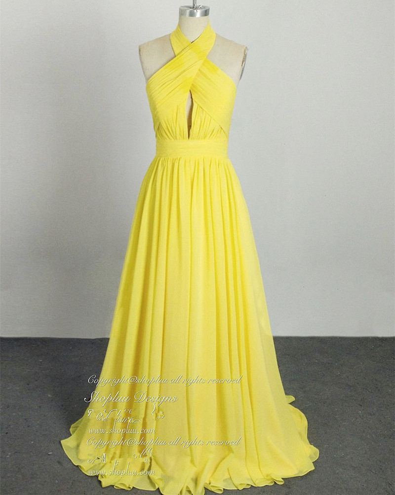 a line bridesmaid dresses for women long chiffon yellow cheap simple wedding party dress