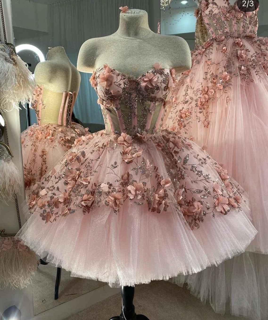 Pink Prom Dresses Short Tulle Lace Applique 3d Flowers Sweetheart Neck Elegant Graduation Dress Abendkleider