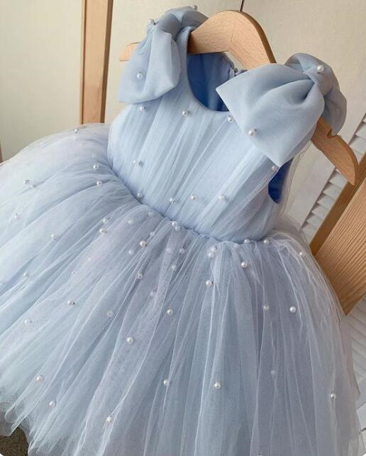 Cute Little Girl Baby Girl Dress Beaded Gray Tulle Flower Girl Dresses For Wedding Party Toddle Little Girl Prom Dresses