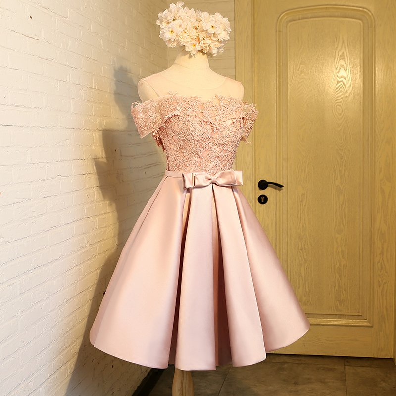 Short Homecoming Dresses 2024 Lace Applique Knee Length Satin Lace Applique Pink Prom Dresses 2025 Vestidos De Fiesta De Curto