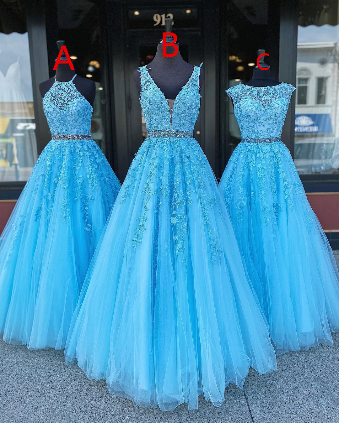 Blue Lace Applique Prom Dresses 2023 Lace Applique Beaded Elegant A Line Prom Gown 2024 Senior Formal Dresses