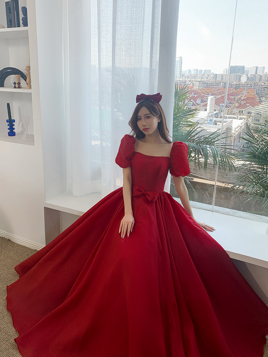 short sleeve prom dresses red elegant satin vintage a line cheap prom gown robes de cocktail vestidos de fiesta 