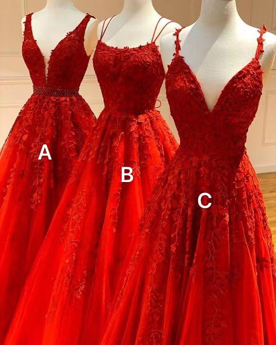 Red Lace Applique Prom Dresses 2024 Elegant A Line Tulle Beaded Prom Gown Robe De Soiree 2025