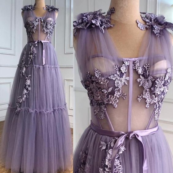 Lace Applique Purple Prom Dresses 2024 Tulle A Line Prom Gown 2023 Vestidos Elegantes Para Mujer