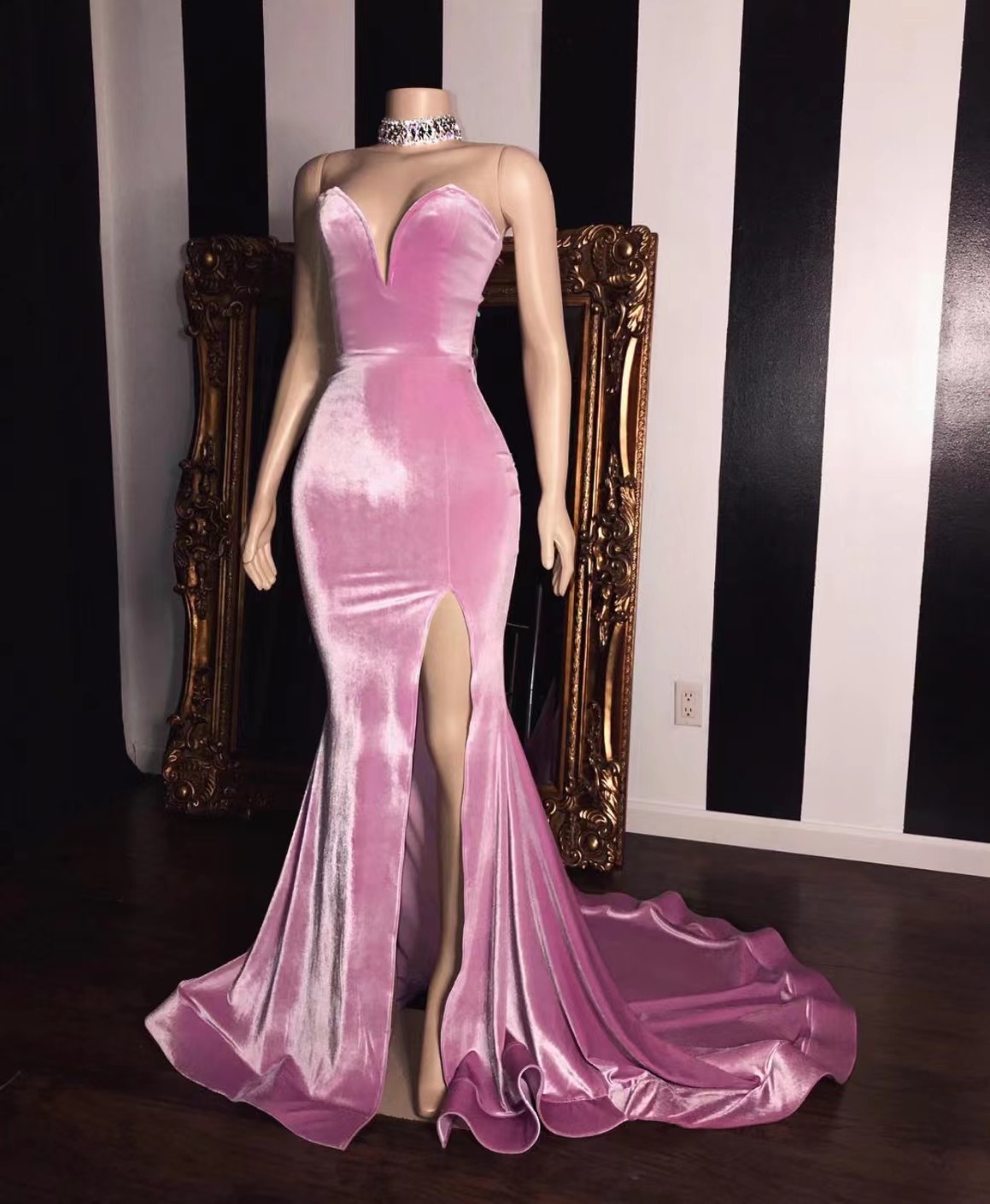 velvet pink prom dresses long simple elegant mermaid cheap prom gown vestidos de fiesta 