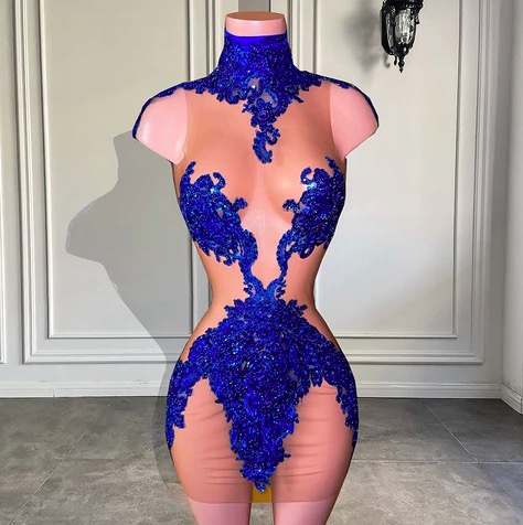 2023 Fashion Sexy Formal Party Dresses Royal Blue Mermaid Lace Applique Evening Dresses Short 2024 Cocktail Night Party Dresses Club Dress