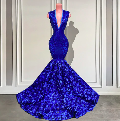 Royal Blue Modest Prom Dresses Long Sparkly Sleeveless Mermaid Elegant Sparkly Formal Party Dress Robe De Soirée Femme Women Fashion