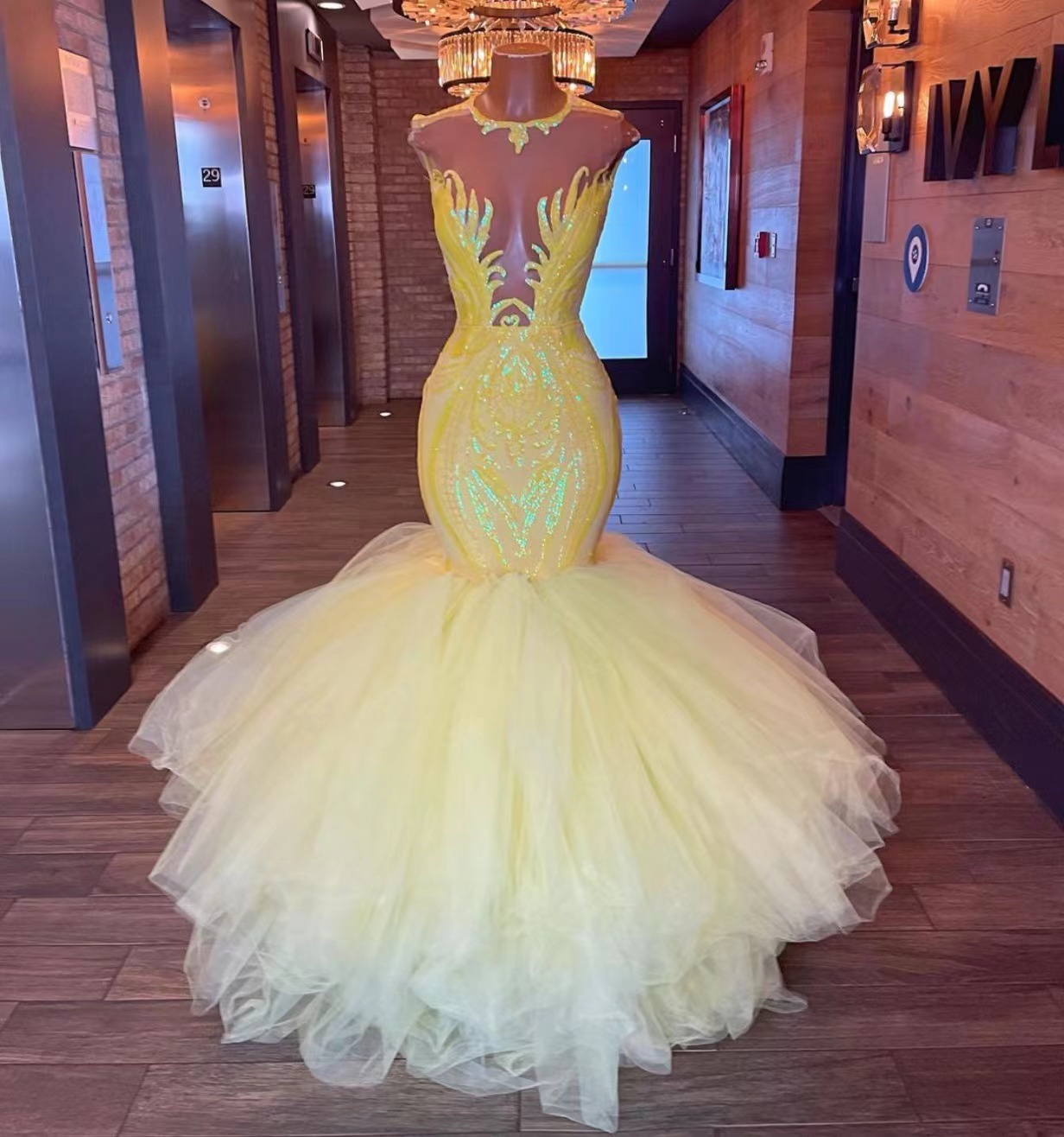 Yellow Sparkly Prom Dresses Abendkleider Robes De Cocktail Tulle Mermaid Elegant Modest Prom Gown Custom Make Formal Party Dresses