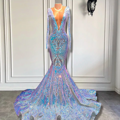 sparkly mermaid evening dresses long sleeve deep v neck glitter applique elegant modest formal dresses custom make abendkleider