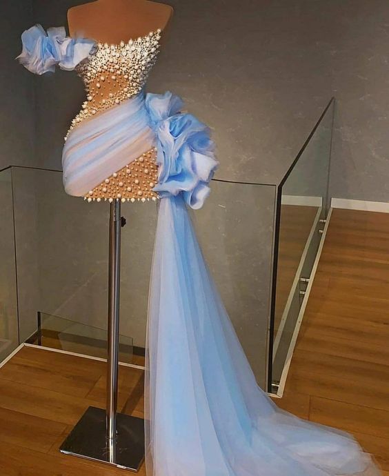 luxury mermaid formal dresses beaded peals blue tulle elegant sexy evening dresses custom make prom dresses met gala dress vestidos de fiesta