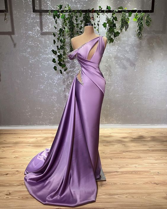 One Shoulder Evening Dresses, Beaded Evening Dresses, Purple Evening Dresses, Formal Party Dresses, Sexy Formal Dresses, Modest Evening Dress,
