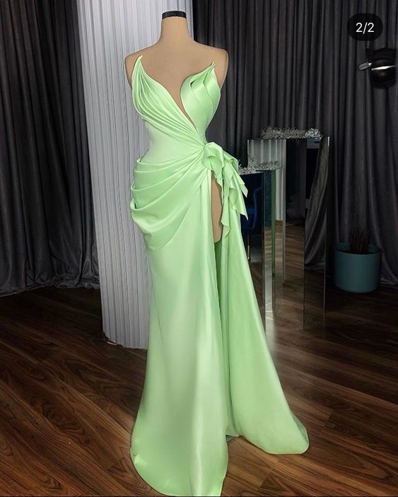 Modest Green Prom Dresses Long Satin Elegant Simple Unique Design Fashion Formal Dresses Vestidos De Fiesta De Longo