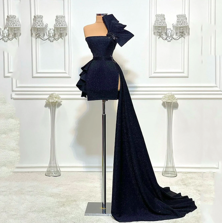 Black Evening Dresses Short One Shoulder Sparkly Sequin Mermaid Formal Dresses Abendkleider Vestidos De Fiesta